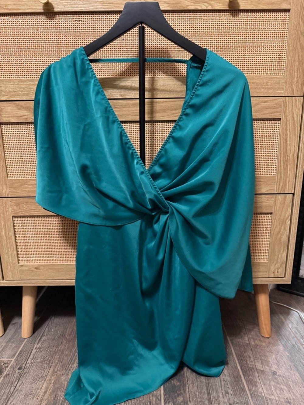 ASOS Teal Satin Twist-Front Mini Dress